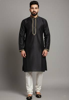 Black dupion embroidery kurta-pajama 1