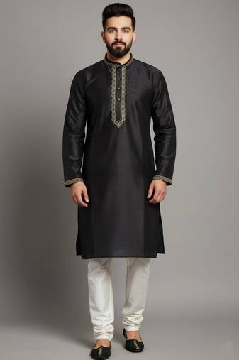 Black dupion embroidery kurta-pajama