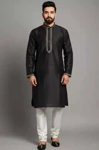 Black dupion embroidery kurta-pajama