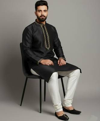 Black dupion embroidery kurta-pajama 2