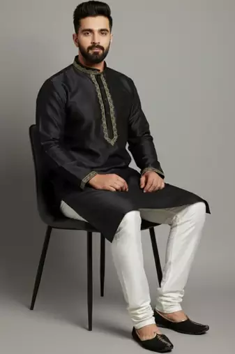 Black dupion embroidery kurta-pajama