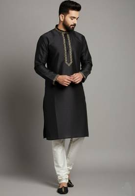 Black dupion embroidery kurta-pajama 3