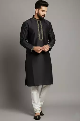 Black dupion embroidery kurta-pajama
