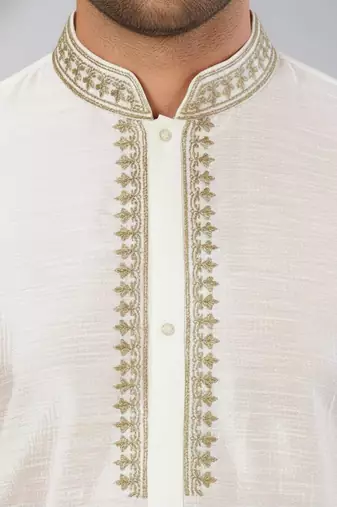 White dupion embroidery kurta-pajama