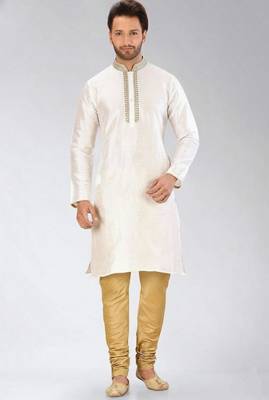 White dupion embroidery kurta-pajama 1