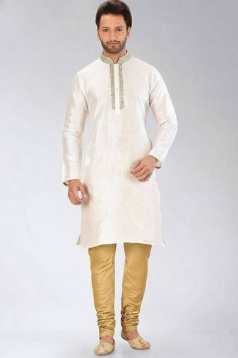 White dupion embroidery kurta-pajama
