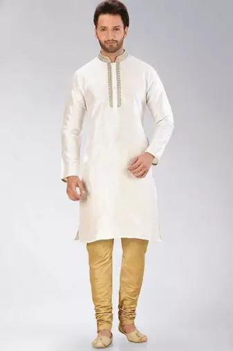 White dupion embroidery kurta-pajama