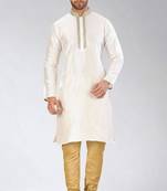 White dupion embroidery kurta-pajama