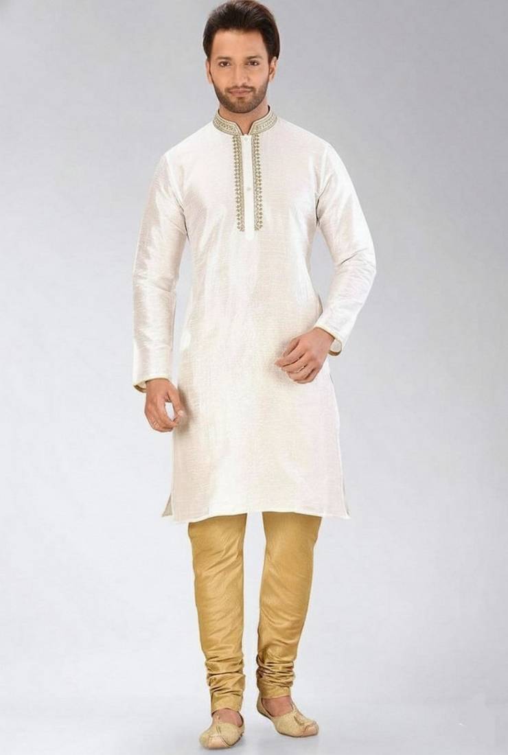 White dupion embroidery kurta-pajama