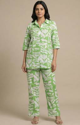 Women's trendy green floral printed cotton co-ord set 1