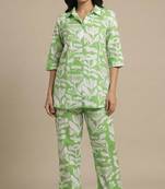 Women's trendy green floral printed cotton co-ord set for women | comfortable top & palazzo set