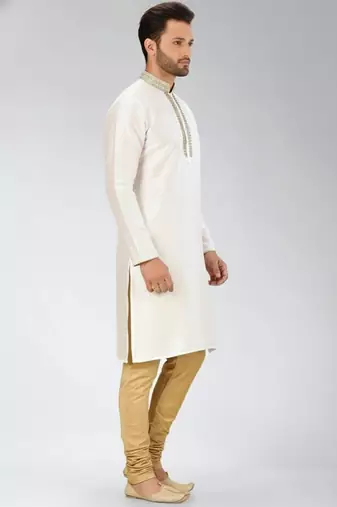 White dupion embroidery kurta-pajama