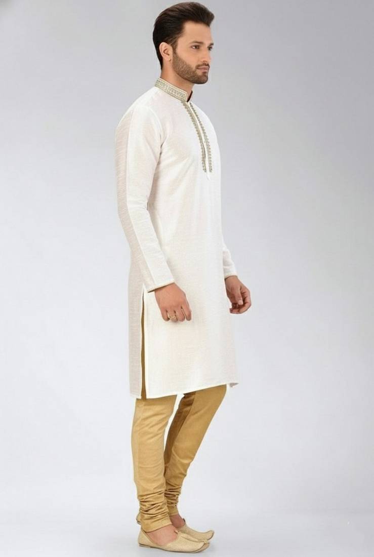 White dupion embroidery kurta-pajama