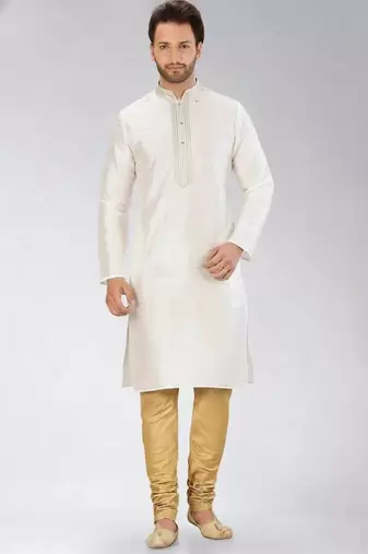 White dupion embroidery kurta-pajama