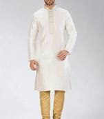 White dupion embroidery kurta-pajama