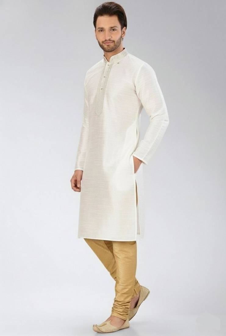 White dupion embroidery kurta-pajama