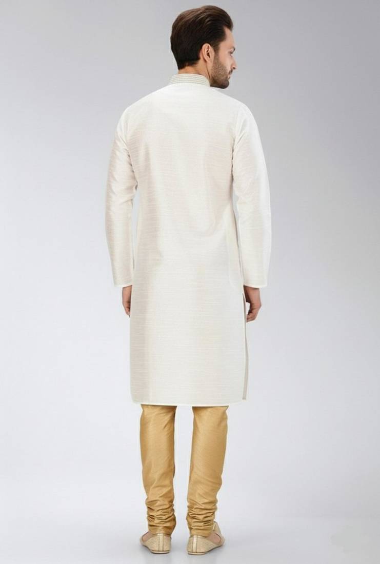 White dupion embroidery kurta-pajama