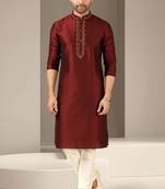 Maroon dupion embroidery kurta-pajama
