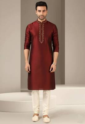 Maroon dupion embroidery kurta-pajama 2