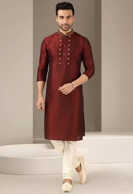 Maroon dupion embroidery kurta-pajama 1