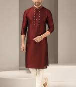 Maroon dupion embroidery kurta-pajama