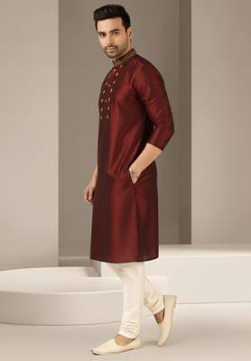 Maroon dupion embroidery kurta-pajama 2
