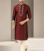 Maroon dupion embroidery kurta-pajama