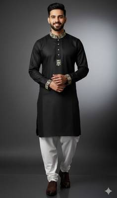 Black cotton embroidery kurta-pajama 1