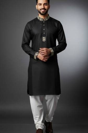 Black cotton embroidery kurta-pajama