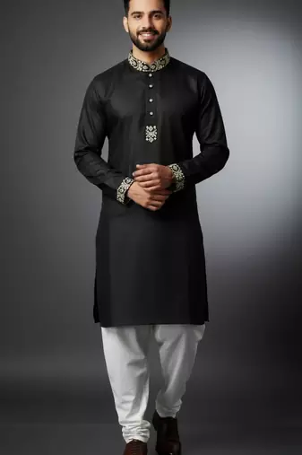Black cotton embroidery kurta-pajama