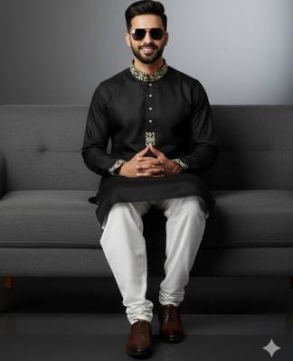Black cotton embroidery kurta-pajama 2