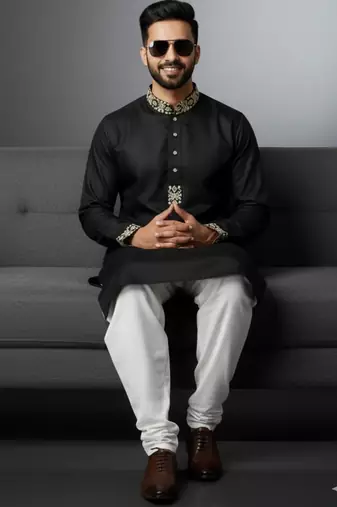 Black cotton embroidery kurta-pajama