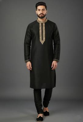 Black dupion embroidery kurta-pajama 1