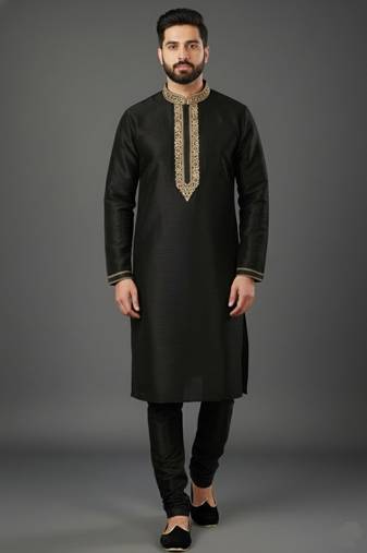 Black dupion embroidery kurta-pajama
