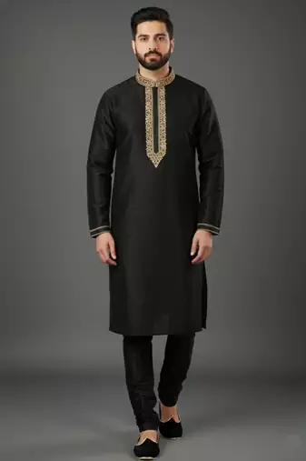 Black dupion embroidery kurta-pajama
