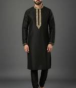 Black dupion embroidery kurta-pajama