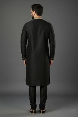 Black dupion embroidery kurta-pajama 2