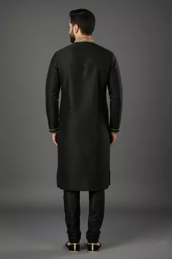 Black dupion embroidery kurta-pajama