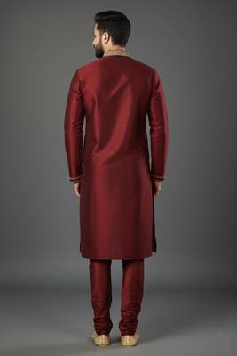Maroon dupion embroidery kurta-pajama 2