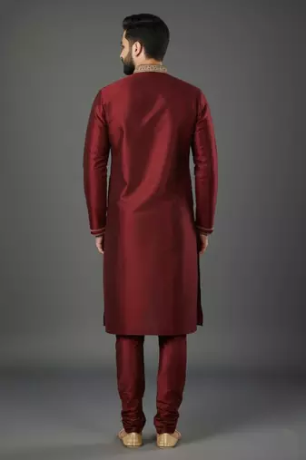 Maroon dupion embroidery kurta-pajama