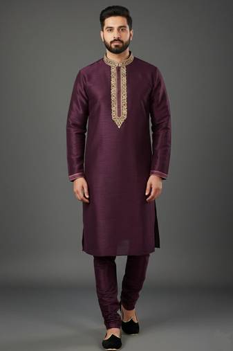Purple dupion embroidery kurta-pajama