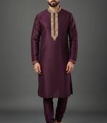 Purple dupion embroidery kurta-pajama