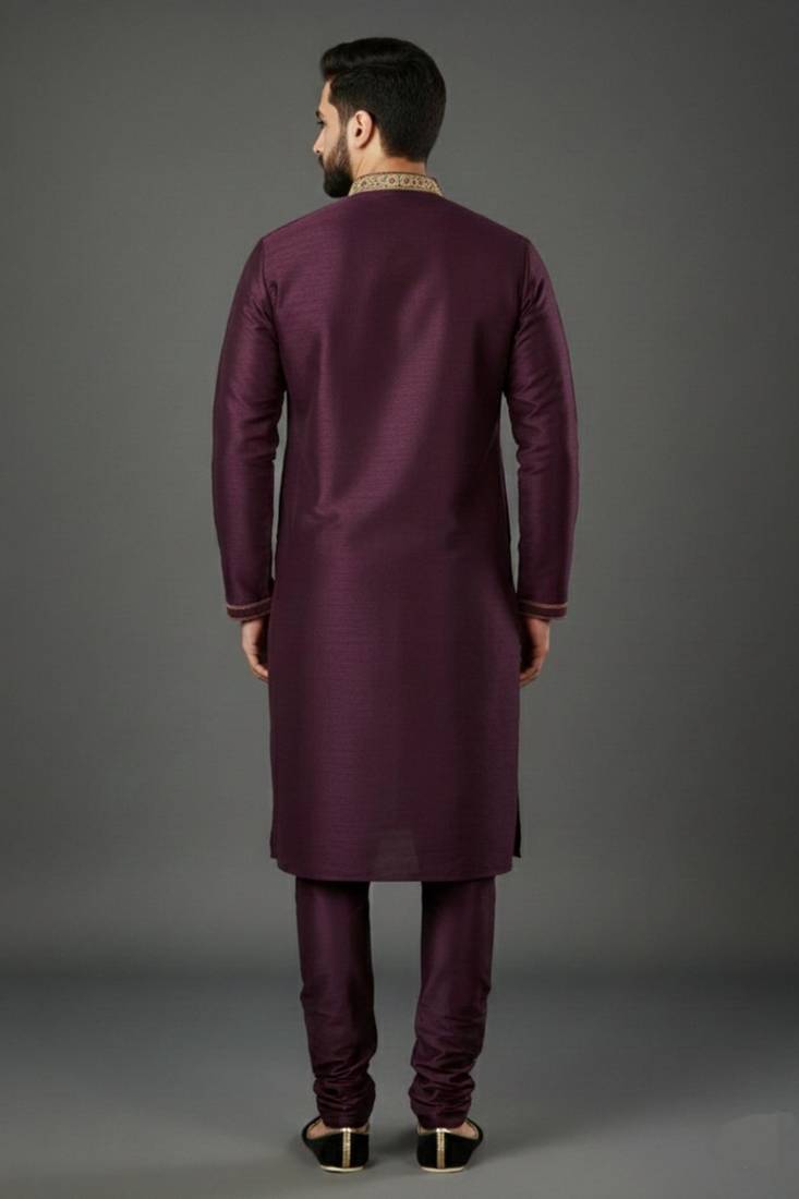 Purple dupion embroidery kurta-pajama