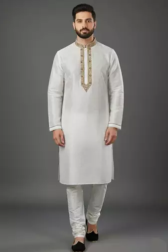 White dupion embroidery kurta-pajama
