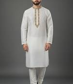 White dupion embroidery kurta-pajama