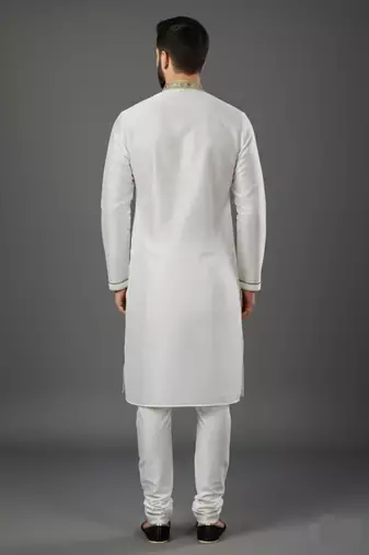White dupion embroidery kurta-pajama