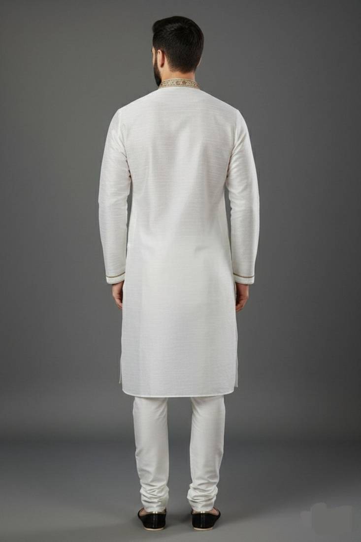 White dupion embroidery kurta-pajama