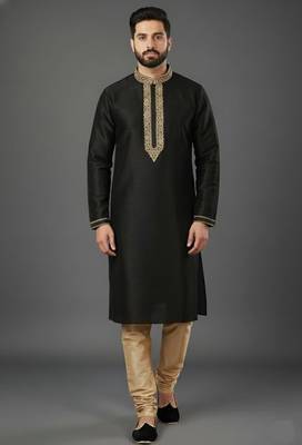 Black dupion embroidery kurta-pajama 1