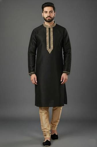 Black dupion embroidery kurta-pajama