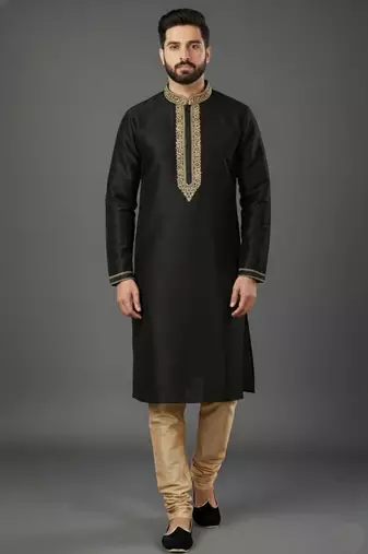 Black dupion embroidery kurta-pajama